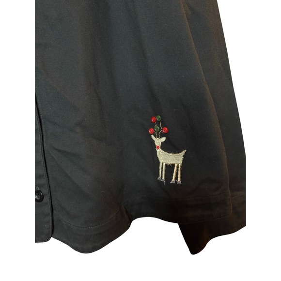 Vintage Womens Black Button Down Shirt Blazer Santa Reindeer Holiday XL - Picture 3 of 6